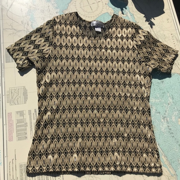 Vintage Brochure Gold Patterned Metallic Blouse - Picture 2 of 5